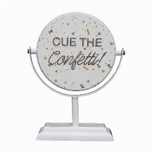 Product Specification:<br> Material: Metal<br> Size: 6.125"W x 2.5"D x 7.625"H<br> Color: White<br> Sign Message: XOXO/CUE The Confetti<br> Product Care: Wipe clean with a dry cloth<br> Recommended Use: Indoors<br>