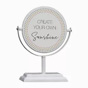 Product Specification:<br> Material: Metal<br> Size: 6.125"W x 2.5"D x 7.625"H<br> Color: White<br> Sign Message: Happy/Create Your Own Sunshine<br> Product Care: Wipe clean with a dry cloth<br> Recommended Use: Indoors<br>