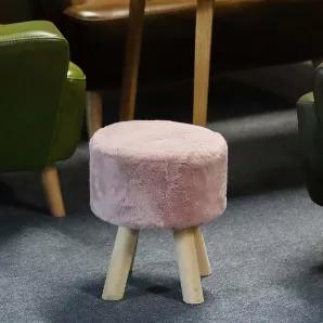 Pink Faux Fur Round Stool with Wood Legs<br> - A Perfect Addition To Complement Your Home Decor!<br> <br> Product Specifcation<br> Material: Sponge, Faux Fur, Pine, Plastic, Metal, MDF<br> Overall Size: 11.8"Dia, 13.8"H<br> Weight: 5 lbs<br> Color: Pink Seat + Natural Wood Legs<br> Assembly Required:Yes(assembly accessories included).<br> Weight Capacity: 150 lbs.<br> <br> Features:<br> - This Faux Fur Ottoman is both soft and stylish, made with a modest and lightweight design to allow for effor