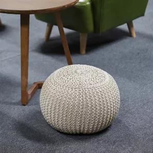 Creating a soft and comfortable condition with this Modern Beige Round Knitted Pouf!<br> <br> Specifications:<br> Color: Beige<br> Material: Cotton, Polyester, EPS<br> Overall Dimension: 15.7"Dia x 11.8"H<br> Weight Capacity: 160 lbs<br> Net Weight: 2.2 lbs<br> No assembly required<br> <br> Package Includes:<br> 1X Round Hand Knitted Pouf<br> <br> Features:<br> - The lightweight design allows you to easily store and carry.<br> - Filled with polystyrene foam beads and covered with cotton braiDeco