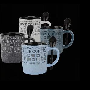 <p>Our beautifully crafted 8 piece mug set is made of durable stoneware and made with a modern sleek design. Coordinated spoons conveniently fit inside the handle. Glossy exterior coating with 13 oz. mug capacity. Dishwasher and Microwave safe. Comes as a set of 4 mugs + 4 spoons. All 4 mugs are a different color to differentiate between you and your family &amp; friends.</p>

