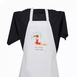 This full length, plain front apron is made with 7.5 oz cotton/poly twill fabric. It features a generous overall cut, same fabric neck strap. The extra long ties can wrap around to tie in front or in back. Measures: 28" W x 34" H. Imported and printed in the USA. The Classy (but Sassy) Collection by licensed artist Carol Eldridge.