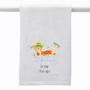 This 16" x 26" white towel is 100% cotton sheared terry with a dobby border hem. The Classy (but Sassy) Collection by licensed artist Carol Eldridge.