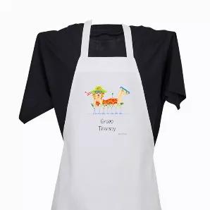 This full length, plain front apron is made with 7.5 oz cotton/poly twill fabric. It features a generous overall cut, same fabric neck strap. The extra long ties can wrap around to tie in front or in back. Measures: 28" W x 34" H. Imported and printed in the USA. The Classy (but Sassy) Collection by licensed artist Carol Eldridge.