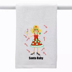 This 16" x 26" white towel is 100% cotton sheared terry with a dobby border hem. The Classy (but Sassy) Collection by licensed artist Carol Eldridge.