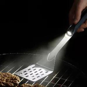 
<p>Take your backyard barbecue to the next level</p>
<p>The Stainless Steel LED Grilling Spatula is a standard size which makes it great for any griller. Never worry about grilling in the dark again! The super bright LED flashlight built directly into handle has the perfect aim to light up your whole grill. The light is designed to mimic the afternoon sun so you always see the true color of your food.</p>
<p>Top-quality Materials</p>
<p>Stainless steel spatula is heat safe, fully waterproof, an