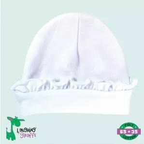 Length: 5 Width: 5 Height: 2 Our baby beanie hats with ruffle trim from The Laughing Giraffe are an adorable winter cap designed with the baby's comfort in mind. Made from ultra-soft 65% Polyester / 35% Cotton Blend fabric provides little ones with cozy caps for those cold winter days. Our stylish beanie hats are a must-have accessory. Its Interlock Knit provides decorators with a sturdy surface strong enough for embroidery, monogramming, and screen printing.<br>