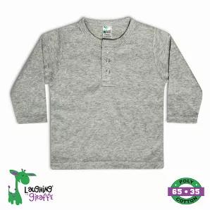 Length: 5 Width: 5 Height: 2 The Laughing Giraffe Long Sleeve Henley Baby T-Shirts <br> Color: Heather Gray <br> Made of 65% Polyester, 35% Cotton - Interlock Knit, 6.5 oz.