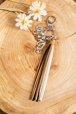 <p>Hang on your purse or use as a keychain.  </p>
<p>Tassel and steer head are leather. Hangs approximately 9 inches.</p>