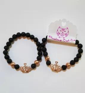 The porous lava rock beads work well with essential oils. Rose gold accents with cubic zirconia.