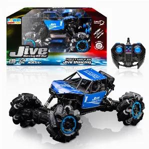 The Jive remote control truck is a tough one- and off-road RC truck with a durable frame, powerful engine, and flexible spring suspension for an excellent RC toy truck driving experience Equipped with large, real rubber tires for superior adaptability to drive on multiple terrains from cement, tiles, hardwood, carpet, to sand, gravel, dirt, grass, and beyond; AWD remote control truck features a 1:16 scale Take control with the 2.4GHz remote transmitter from up to 100-feet signal range; drive, ra