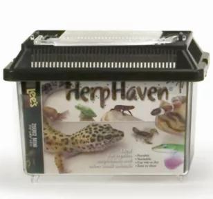Rectangular HerpHavens are reptile and amphibian carriers, each equipped with a self-locking lid, carrying hinge, and feeder window to keep your pet safe and easy to care for during any transit.