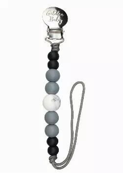 Take elegance with you everywhere with this clip that looks like a strand of pearls!<br>Handmade in Ashburn, VA of domestic and imported materials.<br>Our CPSC Compliant clips are also:<br>Non-toxic<br>Food Grade<br>BPA Free<br>FDA Approved<br>Odorless and Tasteless<br>Lead Free<br>Mercury Free<br>Cadmium Free<br>PVC Free<br>Phthalate Free<br>Care: Hand wash with mild soap and lay flat to dry. Dry metal clip completely to prevent rust.<br>Colors may appear different on screen vs in person.