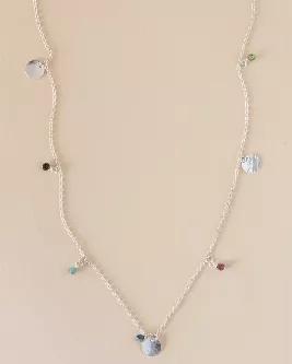 <p>Hand hammered silver pendants pair with semi-precious stone creating a long dainty piece with just the right amount of color. On a sterling silver chain, perfect by itself or paired with a shorter silver necklace. <br></p>
<ul>
<li><span data-sheets-value='{"1":2,"2":"sterling silver and tourmaline"}' data-sheets-userformat='{"2":513,"3":{"1":0},"12":0}'>Features: sterling silver and tourmaline stone</span></li>
<li><span data-sheets-value='{"1":2,"2":"sterling silver and tourmaline"}' data-s