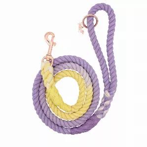 Beautiful colored rope will be sure to add a pop of color to any dog's wardrobe! <br>Made with strong, 100% cotton rope and natural dye. <br>The rope is hand-spliced and ends are whipped to add strength and durability. <br>Finished with beautiful rose gold hardware with a rose gold dog charm and accessory ring.