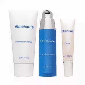 Our best value acne regimen! Save a big 45% when you buy SkinSanity Clear Skin Results Regimen. (as compared to buying individually) <br>Effective for treating mild to moderate acne and rosacea for all age groups when used as directed twice a day. Must use morning and night. Contains our patented Prebiotic Active Technology extract. A perfect more natural. yet effective alternative to brands that use benzoyl peroxide which has been shown to cause dry, flaky, or burning sensations as reported by 