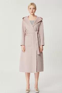 <p>Fabric: 100% Cashmere</p>
<p>Color: Baby Pink</p> <br>
<p>Care: Dry clean</p>
<br>
<p>This is a baby pink, A-line wrap coat in hand-stitched double-faced cashmere. It has a lapel collar with long set-in sleeves and matching belt fastener. The oversized fit make it perfect for cold weather protection.</p>