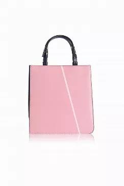 <p>Material: 100% Calfskin</p>
<p>Color: Pink</p>

<p>Carrying handle and wearable shoulder straps. Opening with zipper closure. Sharp edgy style. Asymmetric front print design.</p>