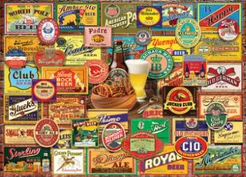 Roll out the barrel! From stouts to pilsners and lagers to bocks, beer lovers everywhere will enjoy piecing together (instead of peeling) these colorful vintage labels. Proudly made in the USA. This beautiful 1,000 piece jigsaw puzzle features a precision cut image on a high-quality blue board. The fully interlocking pieces are poly-bagged to ensure their protection inside the shelf-friendly, 12" x 10" box. The completed puzzle measures 26.625" x 19.25".