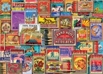 Calling all phillumenists! This colorful medley of vintage matchbooks from around the world is sure to strike the fancy of even the most intrepid collector. Proudly made in the USA. This beautiful 1,000 piece jigsaw puzzle features a precision cut image on a high-quality blue board. The fully interlocking pieces are poly-bagged to ensure their protection inside the shelf-friendly, 12" x 10" box. The completed puzzle measures 26.625" x 19.25".
