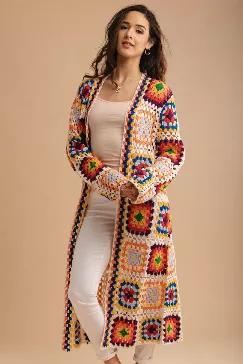<p>Our handmade Granny Square Crochet Kimono is a super stylish and sought-garment design for a modern woman. With an elegant look and unique design, this long kimono features crocheted multi-floral motif squares in a patchwork style with an open-front pattern. <br data-mce-fragment="1"><br data-mce-fragment="1"></p>
<ul>
<li>Material: 100% Acrylic</li>
<li>Size: 39" long, 9.8" armhole</li>
<li>Imported</li>
</ul>