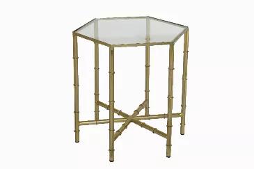Never have a dull corner again! Use this 20"x20"x20 hexagonal bamboo gold table with a clear glass countertop to give a vibrant but calming personality to your living space. Put this table in front of or next to your sofa--or tuck it into the room! Whatever suits you better! 