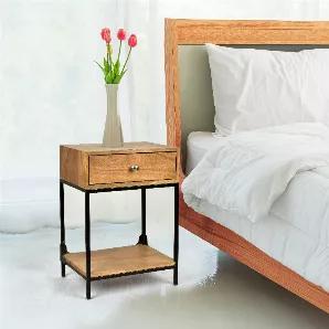 Complete your interior decor with this natural/black Ana drawer bedside table from Spitiko Homes. Whether you're using it next to your couch or bed, with the drawer on top, you can easily access what is inside. With its four legs, you get a hint of a mid-century look, but this piece can be adapted to various styles. This piece is handmade with the highest quality of craftsmanship. 
