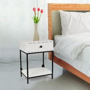 Complete your interior decor with this one-drawer table that has a bottom shelf and four sets of black legs made of mango wood! Whether you're using it next to your couch or bed, with the drawer on top, you can easily access what is inside. Beautify this piece by displaying your photos, potted flowers, or movies on the bottom shelf or on top-- anything that suits you! With its four legs, you get a hint of a mid-century look, but this piece can be adapted to various styles. This piece from Spitik