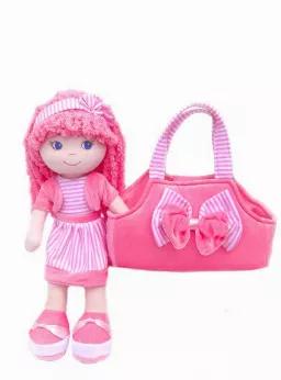 Leila Is A Soft Baby Doll For Girls, All Dressed Up In A Light Pink Cardigan And A Pink/White Stripe Knit Dress Perfect For Any Occasion. This Doll Comes With A Matching Handbag That Can Be Used As A Doll Carrier And A Little Girl's Purse<br>Size - 14"L<br>Color - Pink