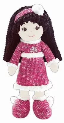 Jessica Is A Soft Brunette Doll With Long Brown Hair, Accessorized With A White Pompom Headband. She Wears A Burgundy Sweater Knit Dress With Snowflake, And Matching Shoes.<br>Size - 18"L<br>Color - Burgundy