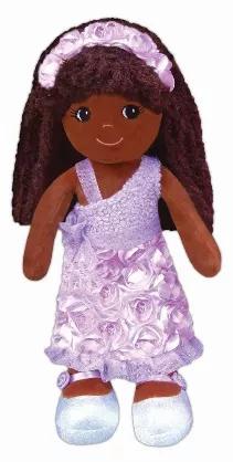 Emme Is A Fashionable Brown Skin Doll With Soft Brown Fabric Hair Dressed In A Lavender Sparkle Dress With Purple Rose Petal Skirt, And Organza Tulle Trims . On Her Head, She Wears Purple Rose Petal Headband. She Wears Purple & Silver Shoes. Great African American Doll.<br>Size - 18"L<br>Color - Purple