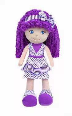 Violet Is An Adorable Purple Hair Rag Doll With A Headband, Dressed In A Purple/White Polka Dot Dress With Matching Shoes<br>Size - 14"L<br>Color - Purple