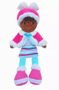 Elana Is Black Baby Doll With Pink Fur Hat And Matching Pink Removable Coat, Multicolor Stripe Skirt And Pink Boots. Great African American Doll.<br>Size - 14"L<br>Color - Pink