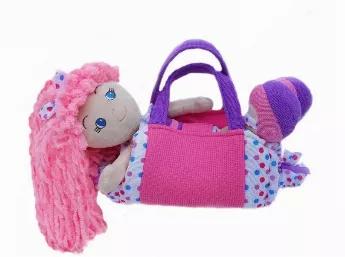 Leila Is An Adorable Baby Doll With Pink Hair & Polka Dot Headband. She Is Wearing A Purple Polka Dot Dress & Matching Shoes. She Comes With A Bonus Toddler Purse.<br>Size - 14"L<br>Color - Pink