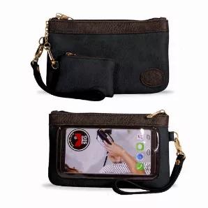 <p><b>Description</b></p> <p>This super popular clutch design is for anyone on the go! Carry it swinging from its handy clutch strap, toss it in your large bag, or wear it cross-body. This purse comes with its own zippered change purse attached with a stylish little chain!</p> <p><b>Features</b></p> <ul> <li>Protective, see-through Touch Screen Phone Window allows you to make calls, answer texts, and peruse social media</li> <li>Slots for up to (6) credit cards. inner pocket holds money and othe