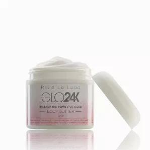 <p>GLO24K Body Butter is a delicately scented blend of special herbal extracts, essential oils, nourishing vitamins, antioxidants, and essential minerals. This rich formula will nourish your skin and leave it silky soft and at optimal hydration level. For all skin types.</p>
<p>Directions: Apply a generous amount to dry skin over your body. Massage until fully absorbed. Use daily.</p>
<p>Caution: Avoid contact with eyes. Keep out of reach of children. For external use only.</p>
<p>Water (Aqua)So