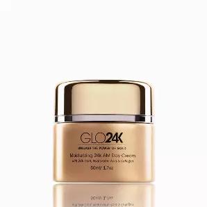 <p>GLO24K AM Day Cream is enriched with superstar age-defying ingredients 24k Gold, Hyaluronic Acid, and Collagen all known for their hydrating, nourishing, collagen boosting, and age-defying properties. Our Day Cream absorbs quickly yet effectively into your skin, leaving it silky smooth, supple, hydrated, and radiant. It also works as an excellent primer for makeup. For all skin types.</p> <br>
Directions: <br>
<ul>
<li>Apply to clean face and neck. Massage until fully absorbed. Use daily.
<li