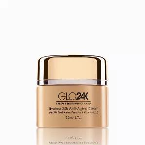 <p>Enriched with 24k Gold, Amino Peptides, and super-antioxidants Vitamins A,C,E all known for their anti-aging properties GLO24K Anti-Aging Cream is formulated to revitalize the delicate skin of the face & neck and assist in battling the visible signs of premature aging such as fine lines and wrinkles. This cream is designed to boost, nourish, and recharge your skin for a glowing, radiant appearance. For all skin types</p> <br>
<ul>
  <li><b>Directions:</b></li>
<li>Apply to clean face and neck