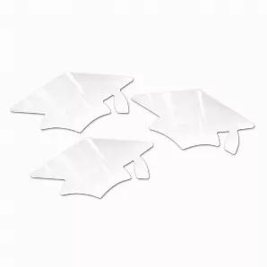 White Metallic Grad Cap Cutouts, 5.5", (3 per pack), (Sold in packs of 6)