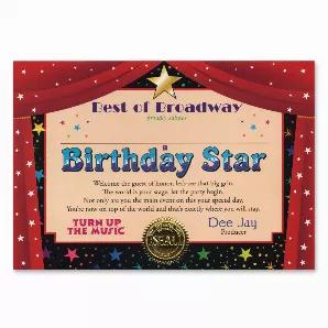 Birthday Star Certificate, 5" x 7", (Sold in packs of 6)