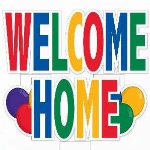 Plastic Jumbo Welcome Home Yard Sign Set, (1 piece Welcome ; other piece Home ; 3 metal H stakes included; all-weather; assembly required), (20.5"x3'10" & 20.5"x3'9.5"), (Sold in packs of 4)