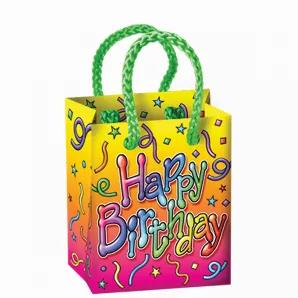 Birthday Mini Gift Bag Party Favors, 2.5"x3.25"x1.75", (4 per package), (Sold in packs of 12)