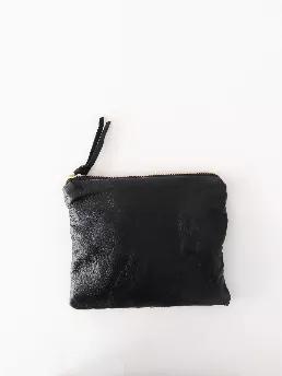 Leather Pouch-- Soft, super lightweight versatile black leather pouch. 
Some uses:
Passport holder/pouch
Small Makeup pouch
Chargers/Earbuds pouch

Great for everyday use or as a versatile gift for men or women.
Details:
Genuine black leather, lined with black cotton
Metal tooth zipper
6.5" w x 5.5" h 
