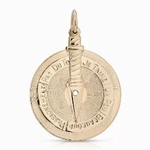 <p>Luna Pendant is brass plated 10K Gold<br>Pendant has a movable wheel to select the phrase you prefer.</p> <p>Pendant Measures 1.88" long x 1.5" wide. One side of the pendant is English, the other side is French.<br> <b>Made in the USA</b></p>