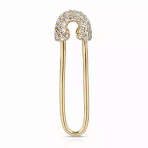 14k Solid Gold & White Diamond Safety Pin Earring <br> Safety Pin Earring is sold as a single. <br> Diamonds are G color, SI quality <br> Length Approximately .75" <br> *All of our fine jewelry is custom made to order in NYC. Please allow up to 2 weeks for production.