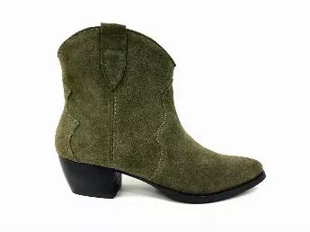 <p>A cowgirl boot made to stay in style all year long; match with jeans, skirts, dresses and shorts. Soft and supple genuine leather forms this vibrant olive Western bootie. </p>
<ul>
<li>Slip-on</li>
<li>Pointed-toe</li>
<li>Block heel</li>
<li>Cushioned footbed</li>
</ul>
<p><strong>Composition:</strong></p>
<ul>
<li>Upper: 100% Suede leather</li>
<li>Lining: 100% Leather </li>
<li>Insole: 100% Leather</li>
</ul>
<p><strong>Measurements:</strong></p>
<ul>
<li>Heel Height: 2.5" </li>
</ul>
<p><