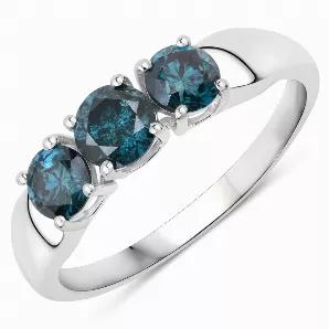 Make a big statement with this dazzling blue diamond 3 stone ring. Expertly crafted from fine finish 14k white gold, the ring features natural blue diamond gemstones with a total weight of 1.03 ct. t.w. and round shape. This ring is a beautiful piece that deserves a place in almost any jewelry collection.