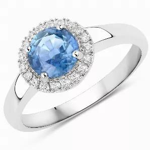 Get everyone talking with this dramatic halo ring set with round blue sapphire gemstones. This gorgeous ring is made of 14k white gold with fine finish. The natural gemstones have a combined weight of 1.03 ct. t.w. and offer an irrepressible sparkle that will never lose its bloom! This ring is a beautiful piece that deserves a place in almost any jewelry collection.