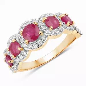 Glam it up and shine like a star with this gorgeous 5 stone ring featuring a beautiful round genuine ruby gemstone. Get ready for the oohs and ahhs with 1.99 ct. t.w. in this gorgeous ring for women, crafted in fine finish 14k yellow gold.