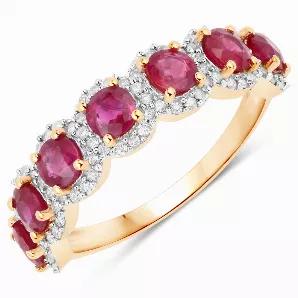 Glam it up and shine like a star with this gorgeous half eternity ring featuring a beautiful round genuine ruby gemstone. Get ready for the oohs and ahhs with 1.69 ct. t.w. in this gorgeous ring for women, crafted in fine finish 14k yellow gold.